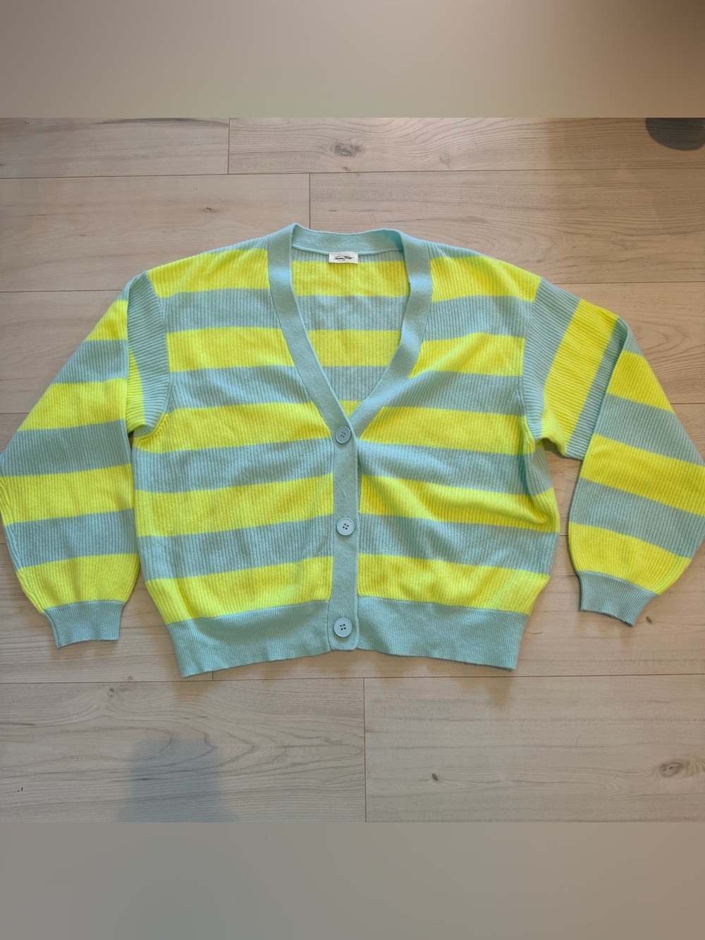 American Vintage Striped V-Neck Cardigan/Sweater in Yellow & Light Blue